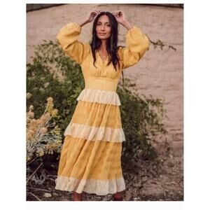 NWT Jessakae Cider Dress, Mustard Yellow, Size XL Midi Boho Wedding Guest NEW